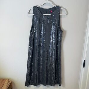 Vince Camuto Steel-Gray Sequin Shift Dress